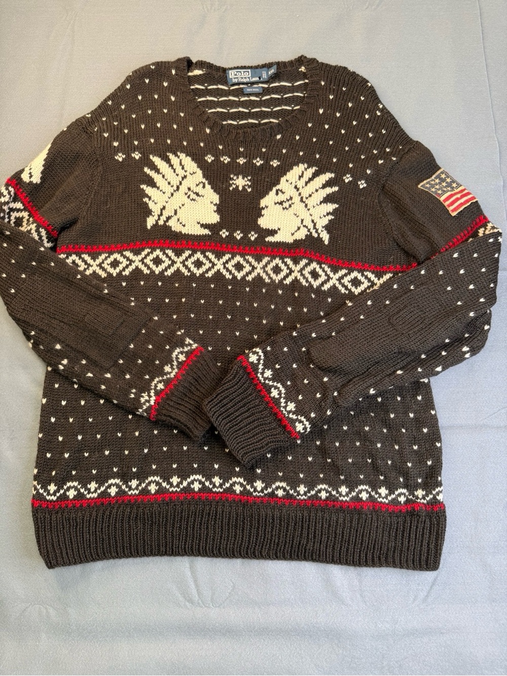 Vintage Polo Ralph Lauren Wool Sweater XXXL Native American Flag Knit